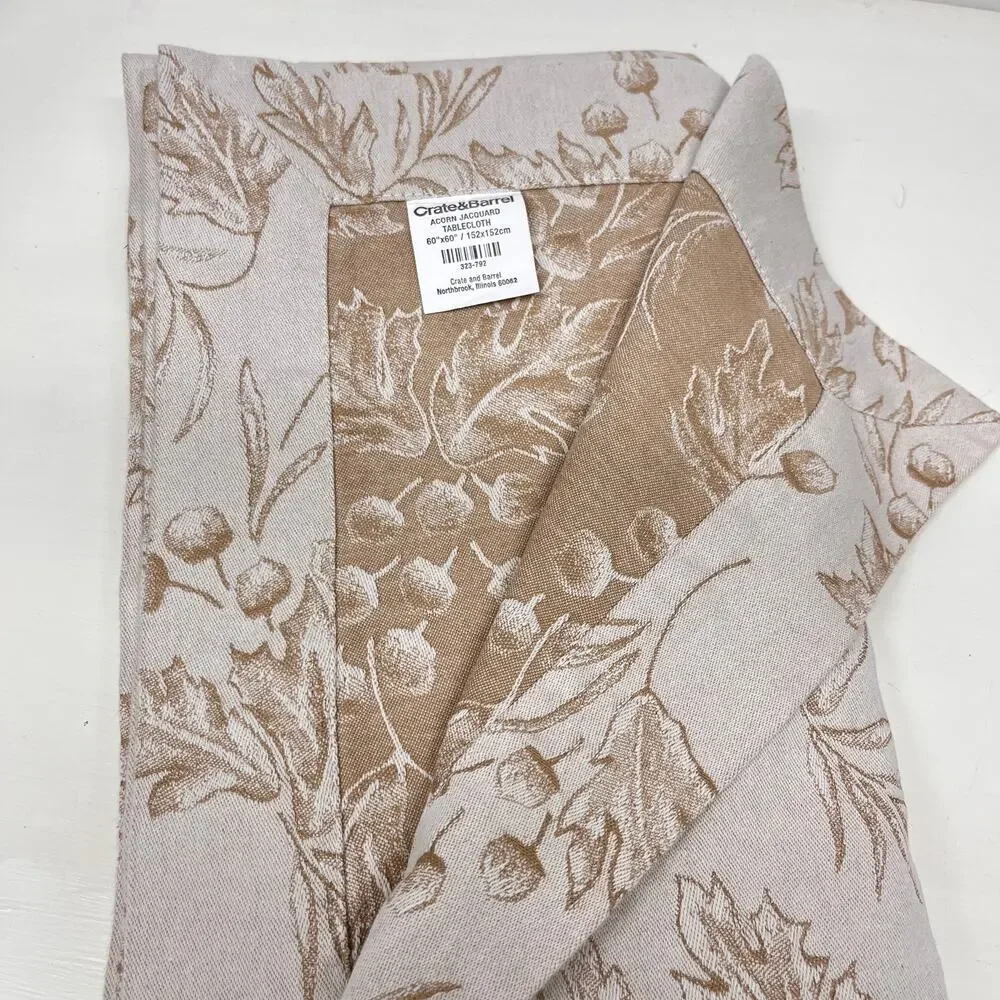 Crate & Barrel Acorn Jacquard Fall Tablecloth 100% Cotton 60x60